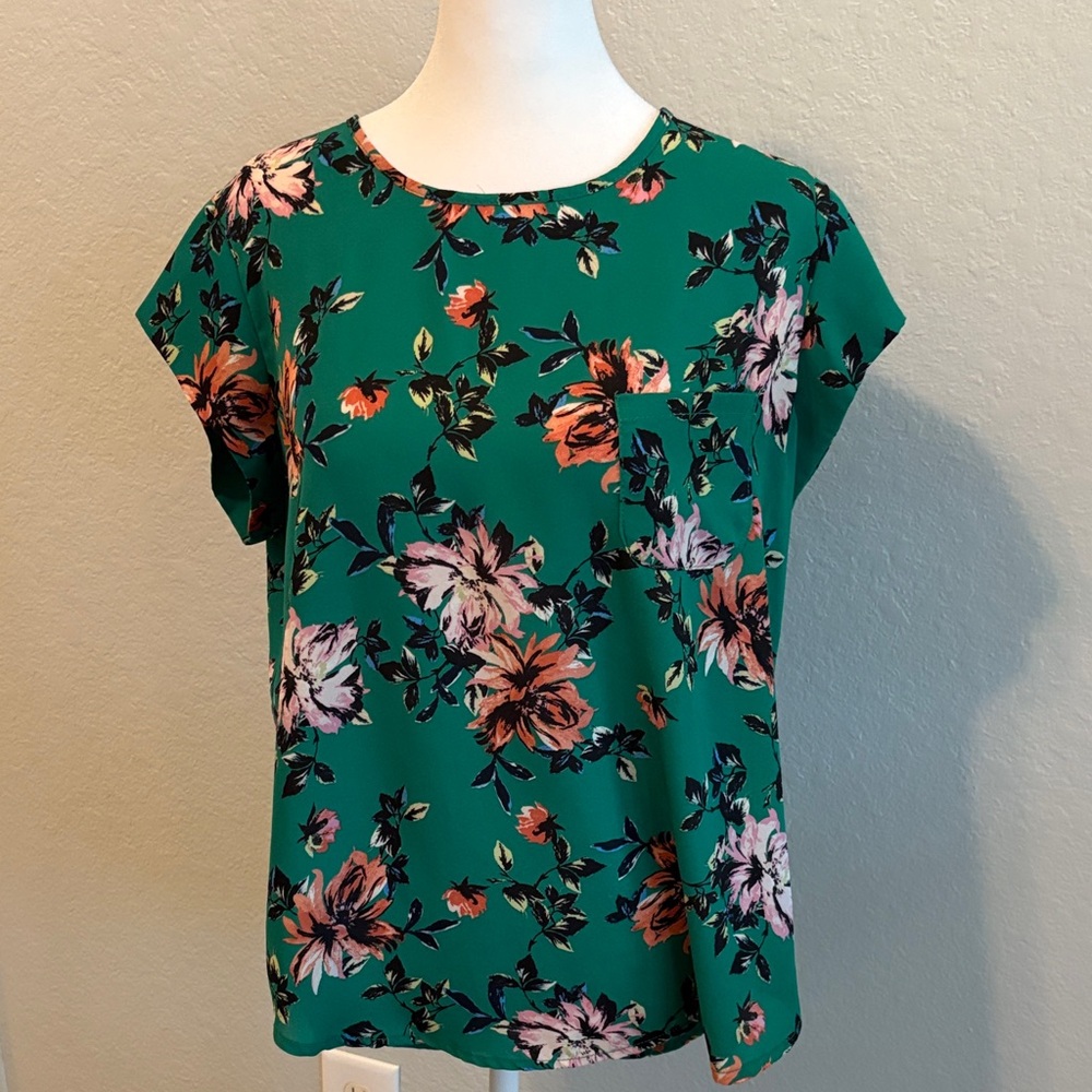 Lily White Green Floral Blouse